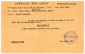 Letter from American Red Cross Spare Parts Department to Lloyd E. Walsh