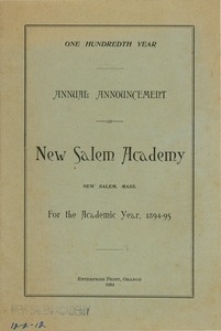 The hundredth annual announcement for New Salem Academy