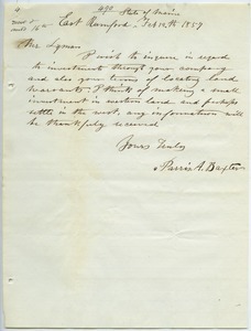 Letter from Parris A. Baxter to Joseph Lyman