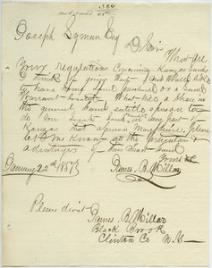 Letter from James B. Millar to Joseph Lyman