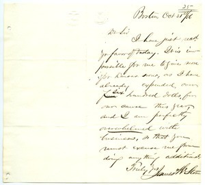 Letter from James W. Stone to unidentified correspondent