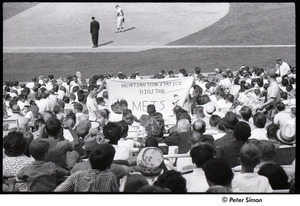 Mets at Shea Stadium: sign in stands reading, 'Huntington Station Digs the Mets'