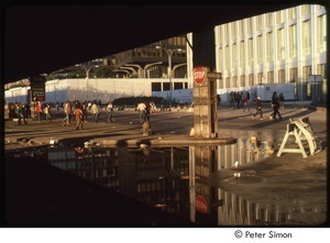 MUSE concert and rally: demonstrators underneath a highway overpass