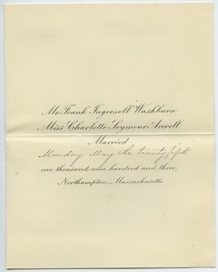 Letter from Frank Ingersoll Washburn to Florence Porter Lyman