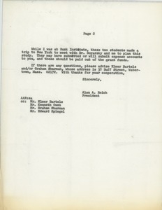 Fragment of letter from Alan A. Reich to unidentified correspondent