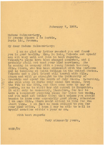 Letter from W. E. B. Du Bois to Dora Calmann-Levy