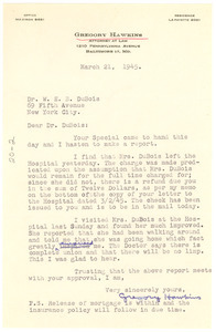 Letter from Gregory Hawkins to W. E. B. Du Bois