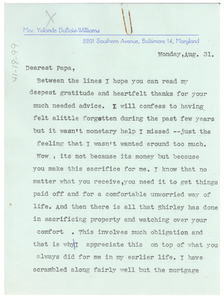 Letter from Yolande Du Bois Williams to W. E. B. Du Bois