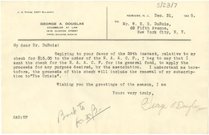 Letter from George A. Douglas to W. E. B. Du Bois