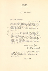 Letter from James H. Dillard to W. E. B. Du Bois