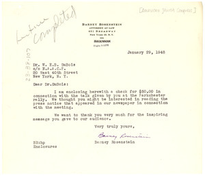 Letter from American Jewish Congress to W. E. B. Du Bois