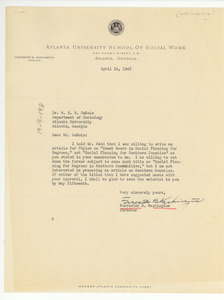 Letter from Forrester B. Washington to W. E. B. Du Bois