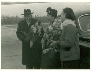 W. E. B. Du Bois and Shirley Graham Du Bois departing from China, Peking Airport