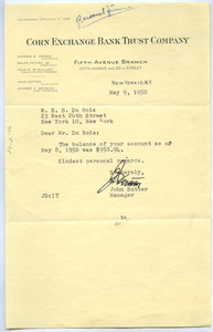 Letter from Corn Exchange Bank Trust Company to W. E. B. Du Bois