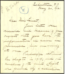 Letter from Francis Grant to Jessie Fauset