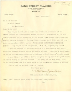 Letter from Bank Street Players to W. E. B. Du Bois