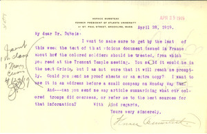 Letter from Horace Bumstead to W. E. B. Du Bois