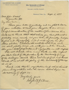 Letter from Wayland Johnson Chase to Sarah Kessel