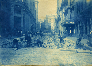 [Street construction on State Street looking towards Old State House]