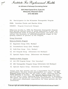 Letter to Patients in Milwaukee Transgender Program (1988)