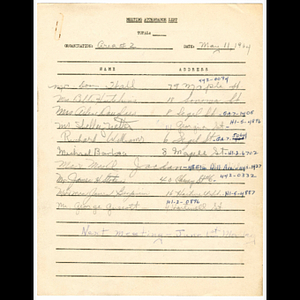 Attendance list for Area 2 meeting held May 11, 1964