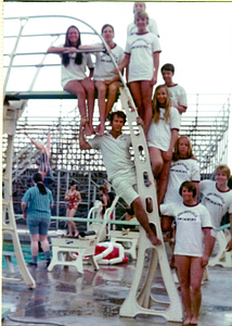 Springfield College Swimmers on a diving platform ladder - Digital ...