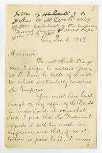 Letter by J. B. Jecker, Paris, to M. Conti, Chief of the Cabinet of the Emperor