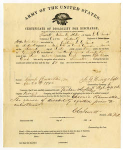Certificate of Disability for Discharge for Private Milan A. Stiles