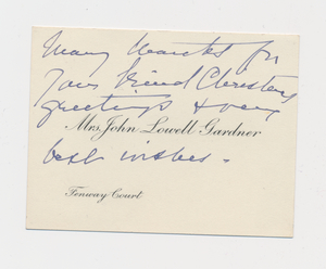 Ruth Burgess notecard from Mrs John Gardner [Isabella Stewart Gardner]