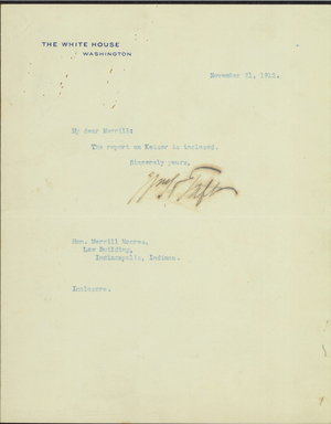 Letter from President Taft to Merrill Moores, 1912 November 21