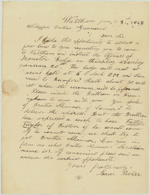 Letter from Isaac Parker to Jonathan Greenwood