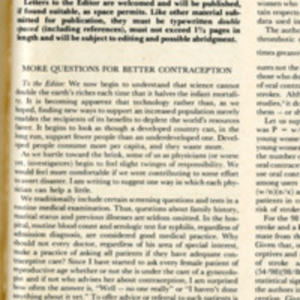 "More Questions for Better Contraception" letter to the editor of the New England Journal of Medicine