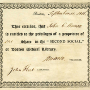 Proprietor's Share Certificate for John Collins Warren