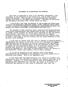 Draft statement by John Joseph Moakley regarding Moakley-Murtha amendment and U.S. aid to El Salvador