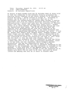 Memorandum from John Harris regarding El Salvador Jesuit murder depositions on the executed letters rogatory, 22 August 1991