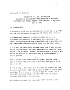 Remarks of John Joseph Moakley, Chairman of the Speaker's Task Force on El Salvador at the University of Central America in San Salvador, El Salvador, 1 July 1991