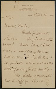 Letter, September 16, 1892, Francis A. Walker to James Jeffrey Roche