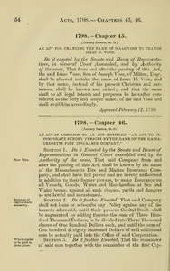 1798 Chap. 0046 An Act In Addition To An Act Entitled "An Act To Incorporate Sundry Persons By The Name Of The Massachusetts Fire Insurance Company."