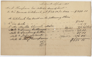 Edward Hitchcock account sheet for land purchase