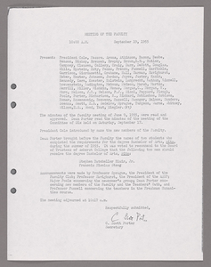 Amherst College faculty meeting minutes and Committe of Six meeting minutes 1955/1956