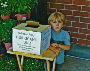 My grandson collecting funds for Hurricane Katrina victims