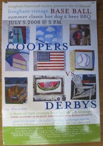 Artwork for July 5, 2008 poster for Hingham Vintage Baseball game