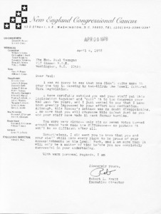 Letter to Paul Tsongas from Robert L. Pratt