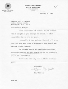 Letter from Francis McGrath to Senator Paul E. Tsongas