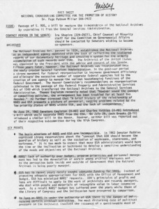 Fact Sheet Issue: Passage of S. 905, a bill to restore the independence of the National Archives by separating it from the General Services Administration.