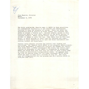 Letter, Jean McGuire, September 6, 1978.
