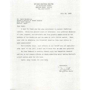 Letter, Mayor's Office of Human Rights, July 18, 1973.