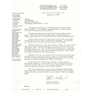 Letter to Boston Globe editors, February 19, 1980.