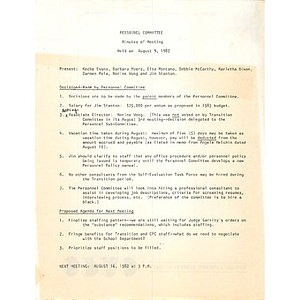 Personnel committee minutes of meeting held on August 9, 1982.