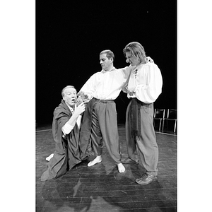 Three actors during dress rehearsal for The Tempest